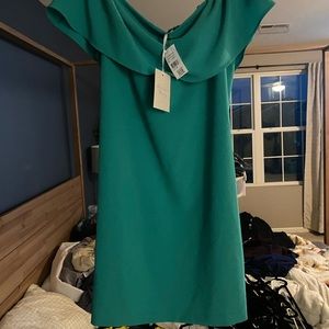 Charles Henry green off the shoulder dress